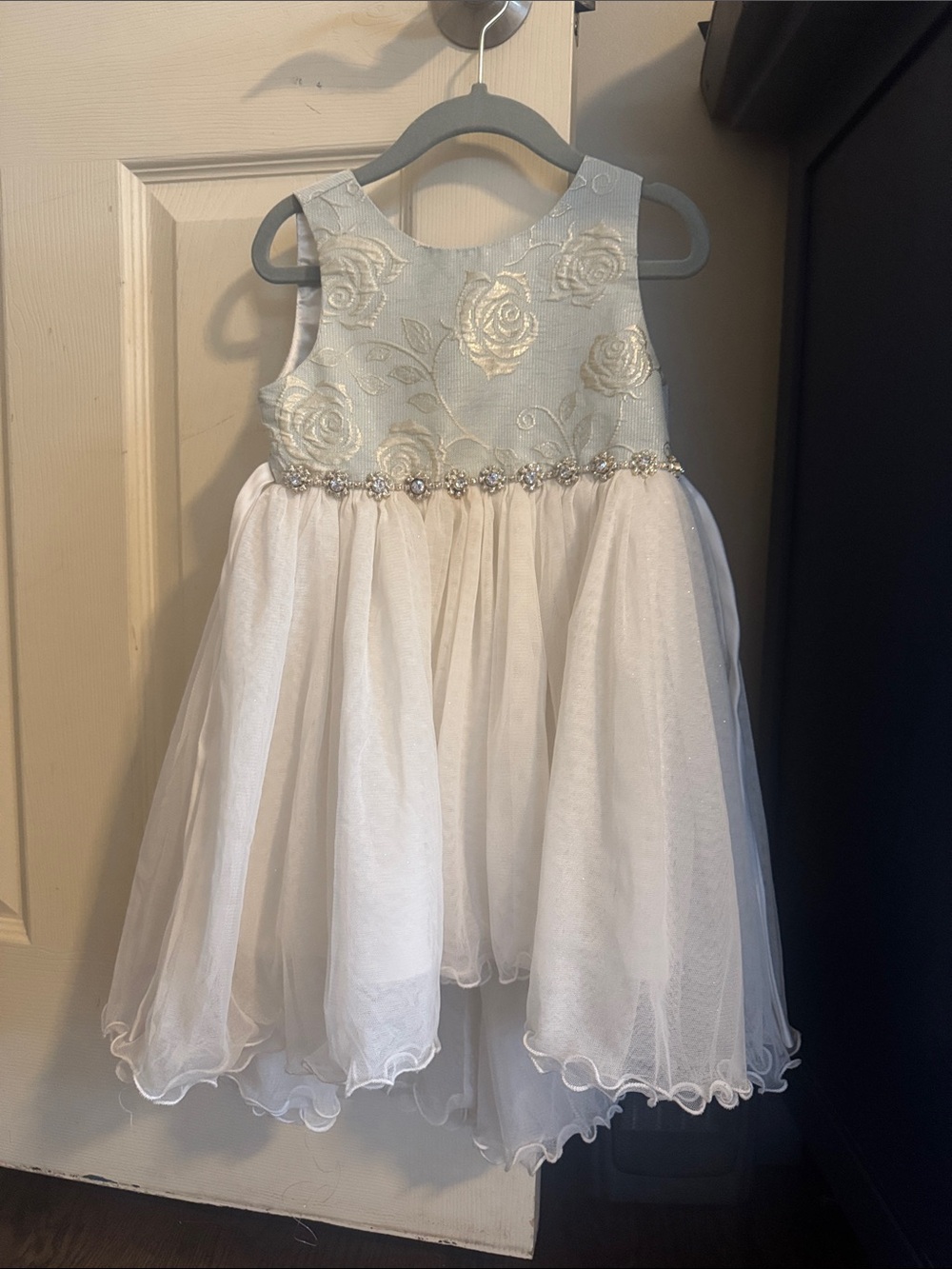 Ivory Tulle and Gold Floral Bodice Formal Dress for Girls